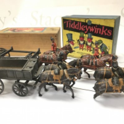 Britains toys horse and carriages , boxed Lindops boxwood chessmen. Postage category B