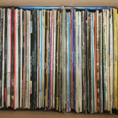 Two boxes of LPs and 78s by various artists including David Bowie, Elvis Presley, Wings and others.