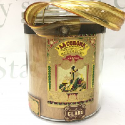 A Vintage La Corona glass cigar jar humidifier with various tools including two leather cigar cases, cutter, mouth pieces etc . This lot cannot be posted