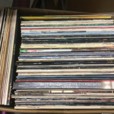 Two boxes of LPs by various artists including Led Zeppelin, Bruce Springsteen, The Rolling Stones and others. Shipping category D.