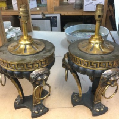 A pair of Regency style lamps, approx height 43cm. Shipping category D.
