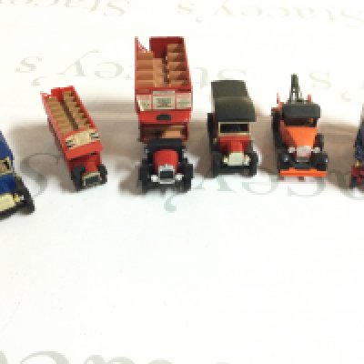 5 boxes of various matchbox cars and model vehicles.