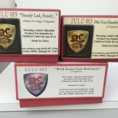 3x boxed metal Minature military figures by Conte Collectibles in the Zulu series. Includes Zulu 005 ..Zulu 013 and Zulu 019. No reserve