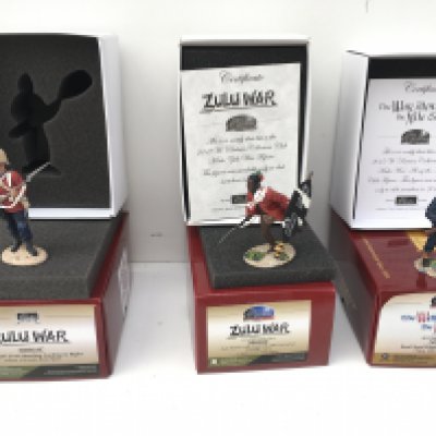 3x boxed Military Minature models by Britain featuring Zulu War 50038C and 50064C also war Along the Nile 50055C. Certificates. No reserve