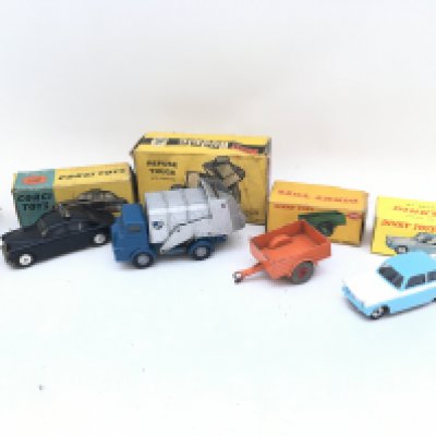 A Boxed Corgi Riley Pathfinder Police Car #209. A Dinky Land-Rover Trailer #341. A Dinky Triumph Herald #189 And A Budgie Refuse Truck.