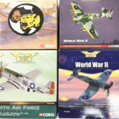 4 X Boxed Corgi Aviation Archive Models all 1/72 Scale. Including a P-51D Mustang. A Corsair I. A Hawker Typhoon IB And A Messerschmitt. No Reserve.(4).
