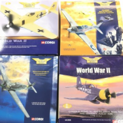 4 X Boxed Corgi Aviation Archive Models. A Focke-Wulf. A P15D Mustang. A Corsair IV And A Messerschmitt. All 1/72 Scale. No Reserve. (4).