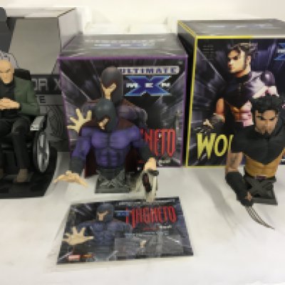 A collection of 3 boxed Marvel superhero sculptures featuring Professor X..Magneto..and Wolverine. No reserve.