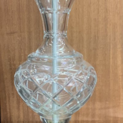 A large cut glass table with brass base. 53cm. (D)