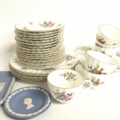 Royal Worcester Roanoke pattern plates, cups, saucers and Wedgewood Jasperware dishes. This lot cannot be posted