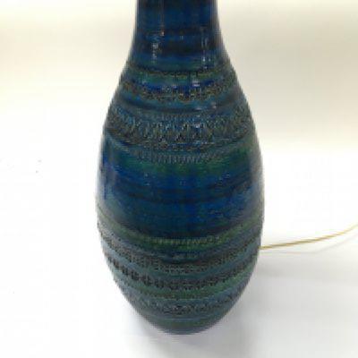 A strong colour and texture Italian studio pottery table lamp. 50cm tall 18cm wide not including shade. Postage D