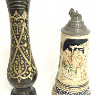 A German ceramic musical stein jug and a vase. This lot cannot be posted