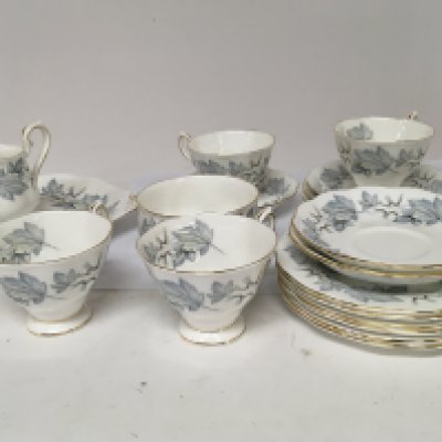 A Royal Albert English Porcelain Bone China part tea set Silver Maple pattern four cups cream jug plates no obvious damage