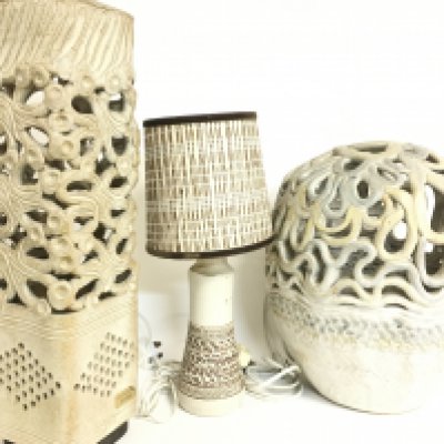 Stoneware Art lamps including Welsh lamp made by Lloyd. 42 to 53.5cm tall. This lot cannot be posted