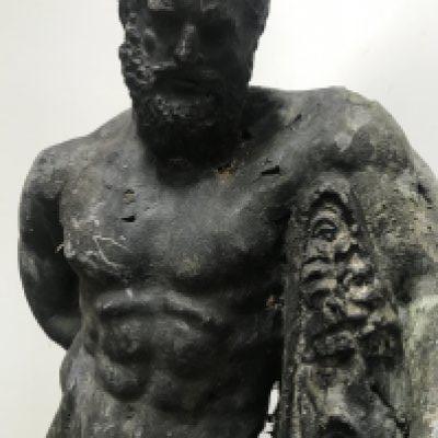 A lead figure in the form of Zeus 53 cm .