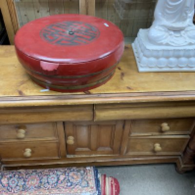 A Victorian pitch pine sideboard. 105cm x 84cm