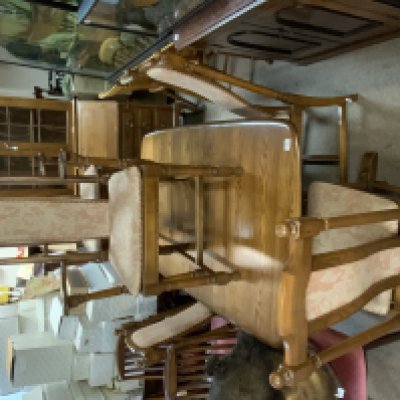 A modern upholstered dining suite.