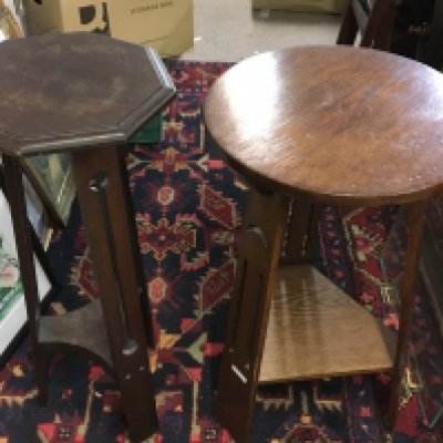 Two oak arts and crafts occasional tables, 75 & 70cm