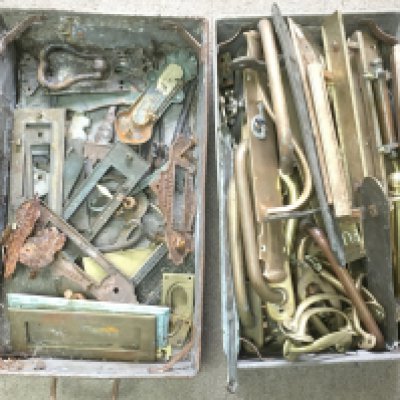 Large collection of handles knockers and letter box covers.