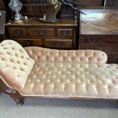A Victorian upholstered chaise lounge. 190cm.