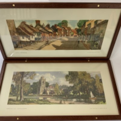 6 Framed Railway Carriage prints each with a C.O.A by Greg Norden. Prints include Blythburgh by Henry Denham, Cavendish, by Fred Baldwin, Horseguards Whitehall by John L Baker, St John&#2013266066s College by Raymond Teague Cowren, Hemingford Grey by Leonard Squirell, Hatfield by Horace Wright. Each print 53cm x 28cm.