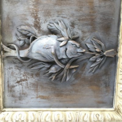 An interesting carved hardwood 19th century panel of a fish Panel is in a later frame. Overall size is 55cm wide by 60cm tall. Postage D