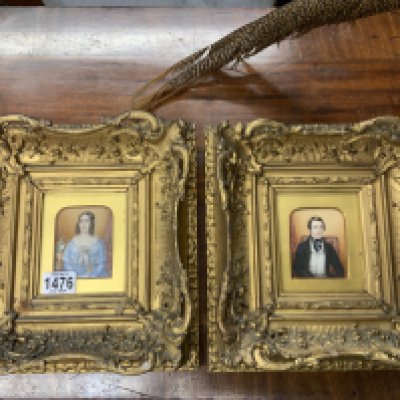2 Gilt framed hand painted miniatures, 29.5cm x 27.5cm (C)