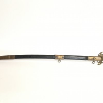 A George IV British Infantry Officers naval sword with leather scabbard. 32 inch blade. This item cannot be posted