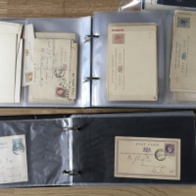 Two albums containing Victorian post cards and other covers.