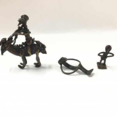 Three bronze west African antique figured gold weights.