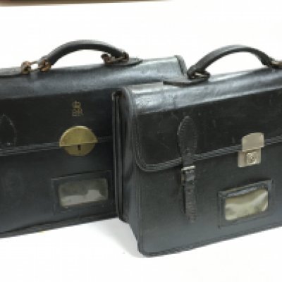 Government civil service issue leather briefcases, one by Mitchell Davey. Postage category C