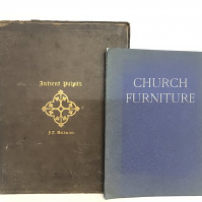 Books of church furniture including Ancient Pulpits by F.T Dollman 1849 & Geo. M. Hammer & Co church furniture. Postage category C