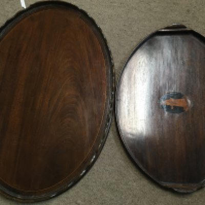 A pair of Edwardian mahogany & oak inlaid trays. Postage category C
