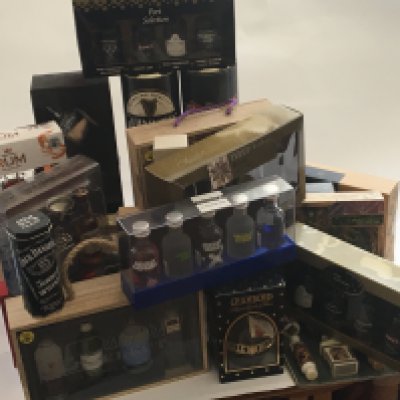 A box collection of boxed presentation Ports whisky Rum Brandy boxed Chambord and others a lot