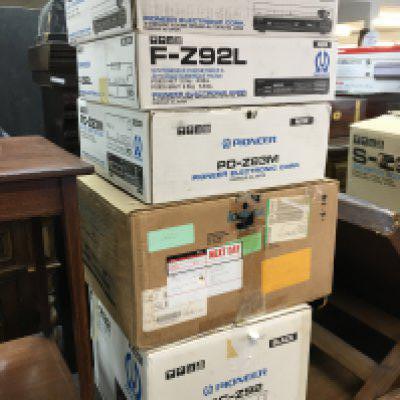 Boxed Hi-Fi equipment including Pioneer S-Z92 Speaker system, PL-Z92 Stereo turntable, F-Z92L FM/AM digital Synthesiser, DC-Z92 Ampli-Cassette stereo, PD-Z83M Multi Play compact disc player ,PL-55X direct drive turntable, S-X7A speakers. This lot cannot be posted