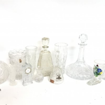 A Collection of cut glass including decanters, clocks etc. This lot cannot be posted. NO RESERVE