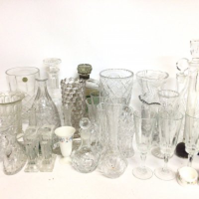 A collection of cut glass including decanters, drinking glasses, vases etc. this lot cannot be posted. NO RESERVE