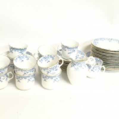 A Victorian porcelain blue and white teaset with cups and plates. Some damage This lot cannot be posted. NO RESERVE