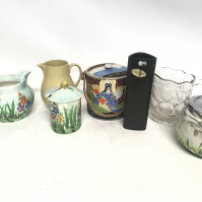 A Collection of porcelain containers, vases and jugs including Decoro pottery, Wedgwood. This lot cannot be posted. NO RESERVE