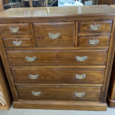 A large French pine chest of drawers, 121cm x 122cm x 50cm