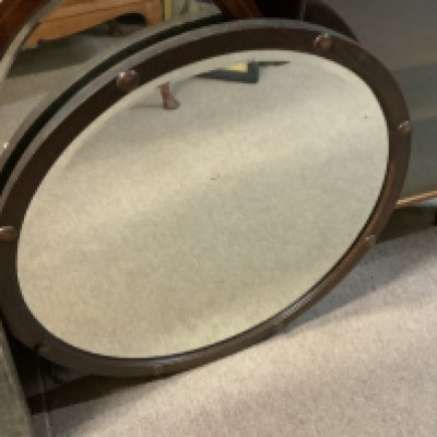Circular oak framed wall mirror. NO RESERVE