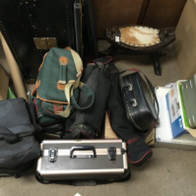 A large collection camera equipment including cameras with cases, photo printers and camcorders including cameras Panasonic M7, Silette prontor svs etc. This lot cannot be posted. NO RESERVE