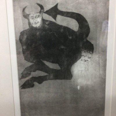 A Limited Edition 12/50 Elizabeth Frink print entitled The Summoners Tale. Measuring 34cm x 50- not including frame