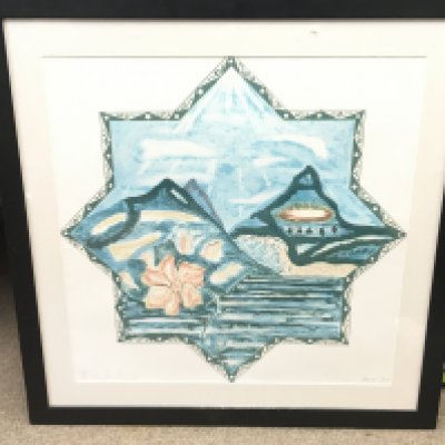 A framed abstract watercolour painting titled View from Australia. Frame dimensions 70x70cm. This lot cannot be posted. NO RESERVE