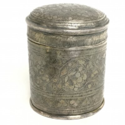 An Eastern white metal caddy, 10cm tall. Postage category B. NO RESERVE