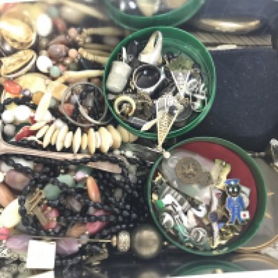 A Collection of costume jewellery including bracelets, compact mirrors, pens, hat pins. Postage category C- NO RESERVE
