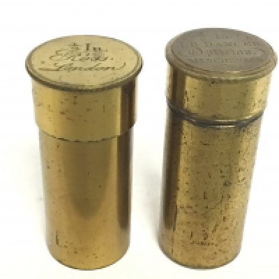 Two cased brass 1/2 inch microscope lenses by J.B Dancer and Ross. This lot cannot be posted