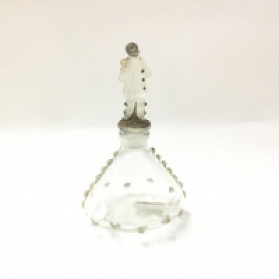 An unusual early 20th century glass scent bottle circa 1920, depinoix J Viard Pierrot top.