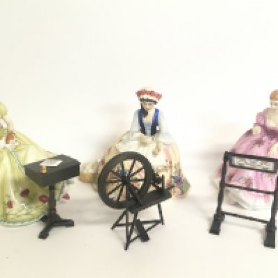 Boxed Royal Doulton The Gentle Arts figures including Tapestry Weaving HN3048, Spinning HN2390, Writing HN3049. No obvious damage or restoration This lot cannot be posted