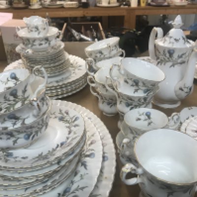 A Royal Albert Brigadoon dinner/ tea set including tureens serving dishes dinner plates cups saucers and coffee pot .